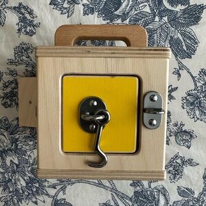 Wooden Lock Box with Yellow Panel